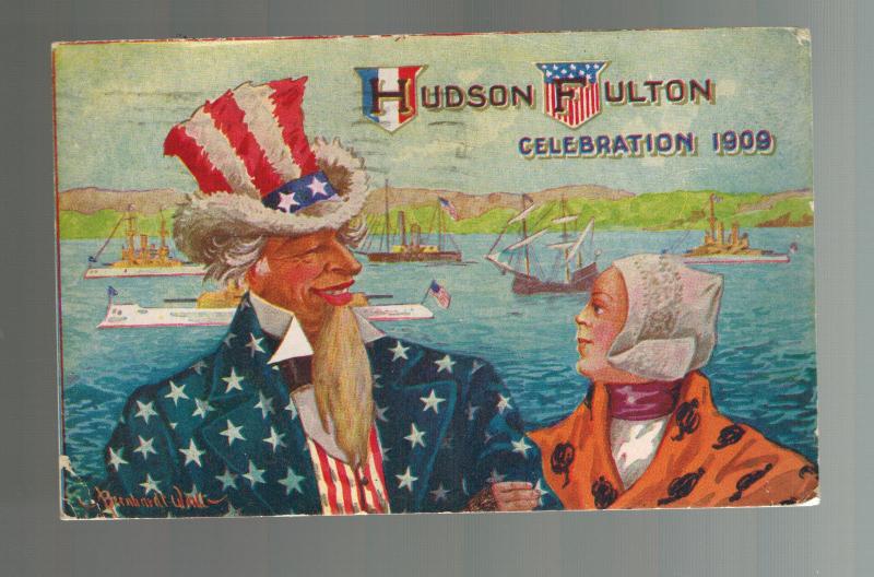 1909 Hudson Fulton Celebration USA Patriotic postcard Cover Uncle Sam