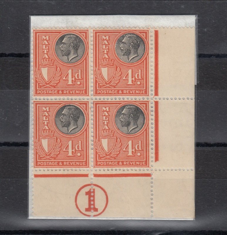 Malta KGV 1930 4d Control Block Of 4 SG200 MLH/MNH J6748