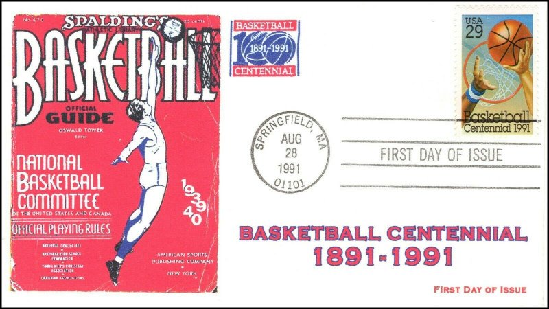 AO-2560-1,1991, Basketball,  First Day Postmark, FDC,  SC 2560, BW