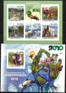 Sao Tome and Principe 2010 Biodiversity Birds Tigers Panda Sh. + S/S Imper. MNH