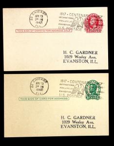 US #UX23,UX28 Postal History 1947 Postmark / Cancel Int. Philatelic EXPO