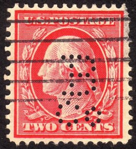 1910, US 2c, George Washington, Used, Perfin, Sc 375