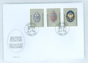 Liechtenstein 1203-1205 2001 russian easter eggs, the czar's collection, on an unaddressed, cacheted first day cover