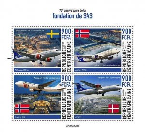 Central African Rep 2021 MNH Aviation Stamps SAS Scandinavian Airlines Aircraft