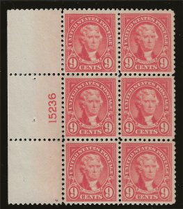 *561 PLATEBLOCK, VERY FINE, LIGHT HINGE, SCOTT $250