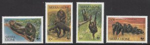 Sierra Leone #586-9  MNH set, WWF, Endangered chimpanzees, issued 1983