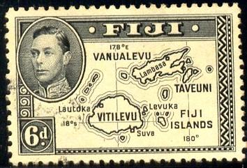 Map of Fiji Islands, Fiji stamp SC#135a used