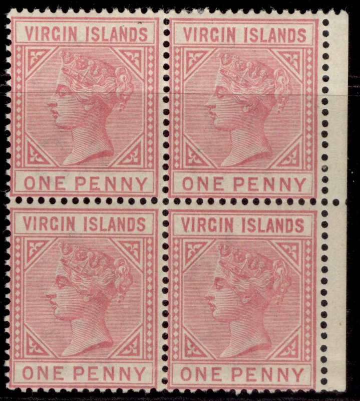 BRITISH VIRGIN ISLANDS QV SG29, 1d pale rose, M MINT. Cat £220+ BLOCK x 4