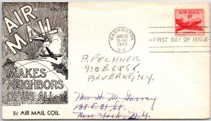 U.S. FIRST DAY COVER 5c NEW AIR MAIL COIL STAMP ON ANDERSON CACHET 1948