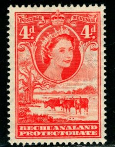 ES-1255 BECHUANALAND PROTECTORATE 1958 QE II SCOTT 158 4d ORANGE MNH $14.00