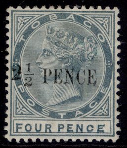 TOBAGO QV SG31a, 2½d on 4d grey, M MINT. Cat £200. MALFORMED 'CE' in PENCE