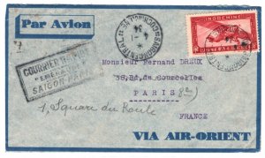 France INDOCHINA Air Mail 1934 Cover COURRIER RAPIDE EMERAUDE Saigon Paris MA537