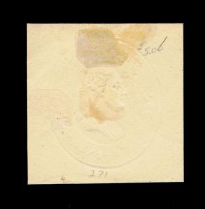 GENUINE & EXCEPTIONALLY NICE SCOTT #U271 CUT SQUARE 1884 2₵ BROWN ON AMBER