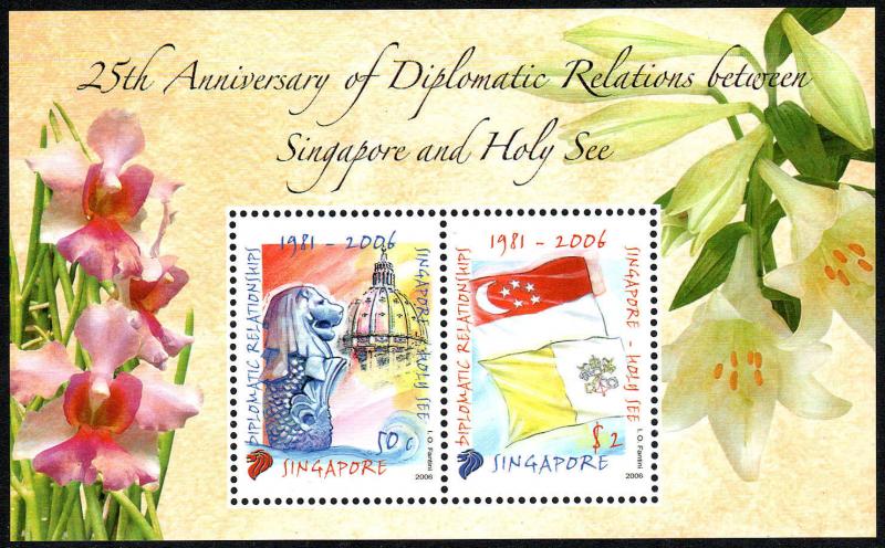 Singapore 1233a S/S, MNH. Singapore & Vatican, Diplomatic Relations. Flags, 2006