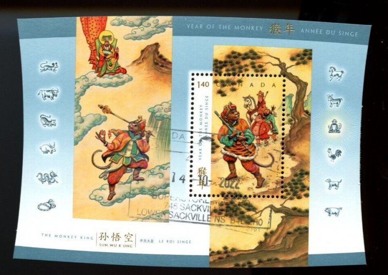 ? Chinese Year of the MONKEY,   lite cancel Souvenir Sheet used Canada