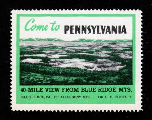 POSTER STAMP 'COME TO PENNSYLVANIA' 1930S MNG