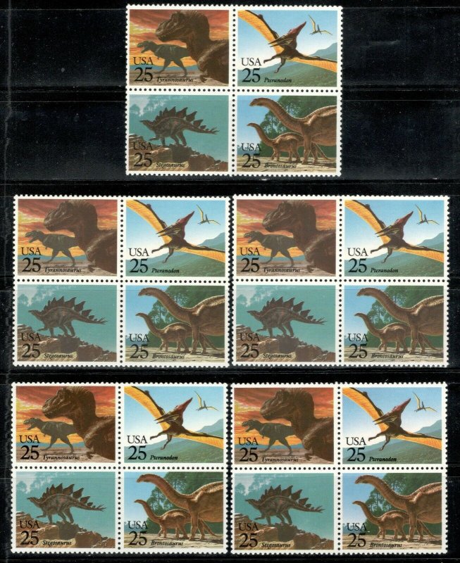 2422-25 Prehistoric Animals Wholesale Lot Of 5 Blocks Of 4 Mint/nh FREE SHIPPING