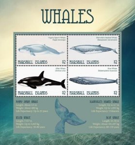 Marshall Islands 2018 - Whales - Sheet of 4 Stamps - Scott #1199 - MNH