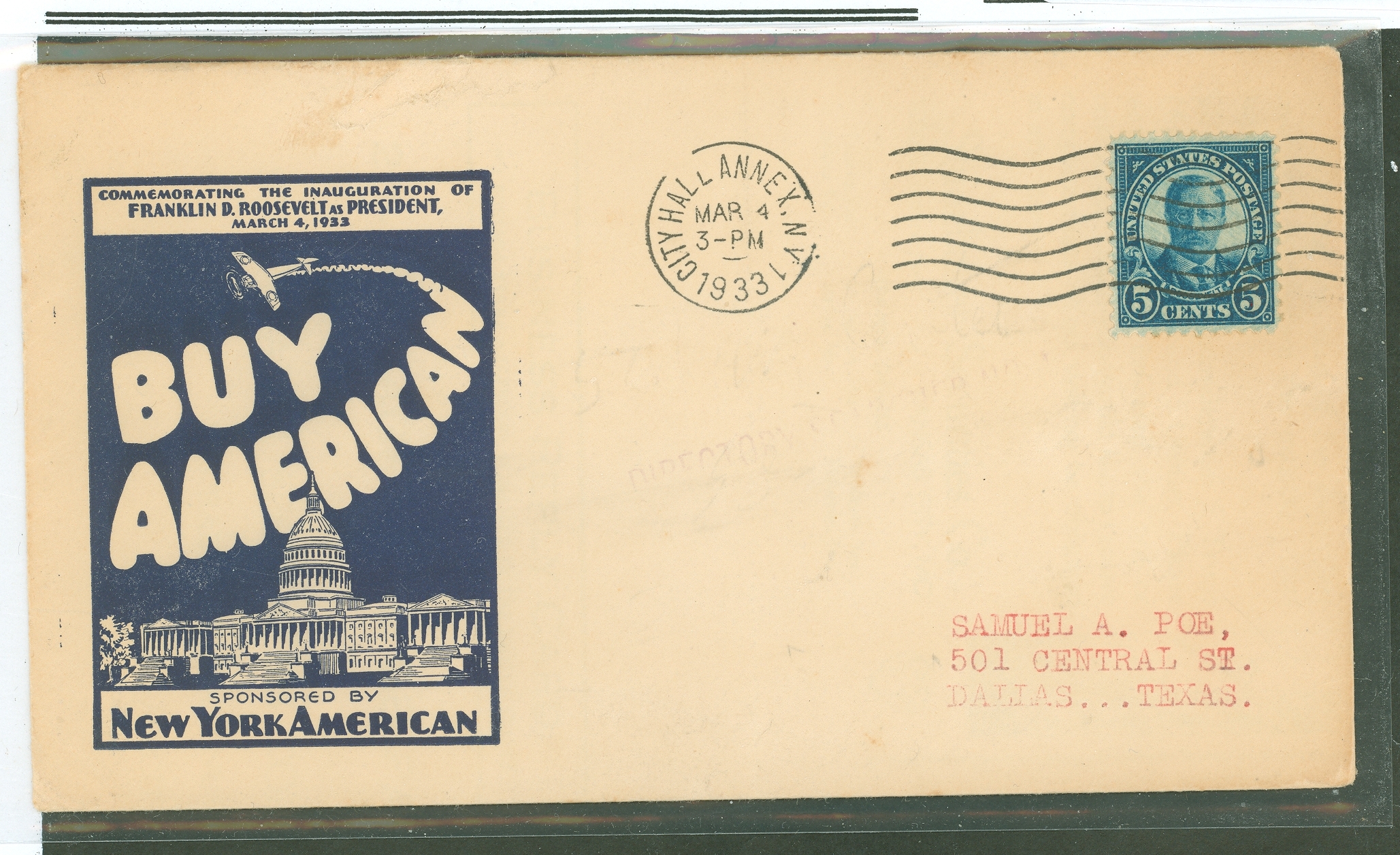 US 718 1933 Franklin D. Roosevelt First Inauguration cover with a New ...