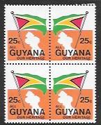 Guyana #608a Flag. Map. 1978 Block of 4