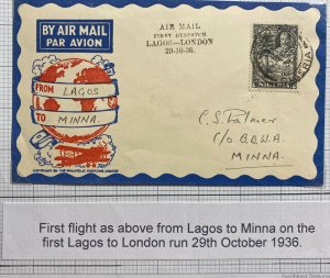 1936 Lagos Nigeria First Flight Airmail Cover FFC To Minna Imperial Airways