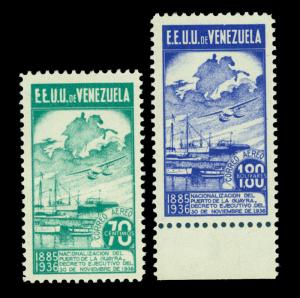 VENEZUELA 1937 AIRMAIL Port LaGuaira Nacionalization - UNISSUED Sc#C64-65var MNH