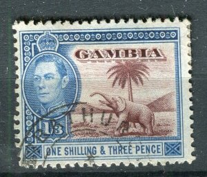 GAMBIA; 1938 early GVI pictorial issue fine used 1s.3d. value