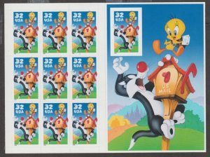 U.S.  Scott #3205 Imperf Sylvester & Tweety - Looney Tunes - Mint NH Sheet