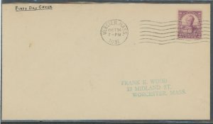 US 725 1932 3c Daniel Webster on an uncacheted addressed first day cover with an unofficial machine cancel from Webster, MA.