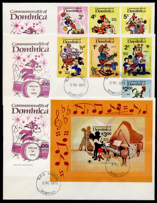 Dominica 644-53 on FDC 's Disney, Music, Mickey Mouse, IYC