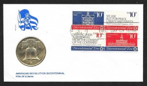 UNITED STATES FDC 10¢ Bicentennial Era BLOCK 1974 Medallion