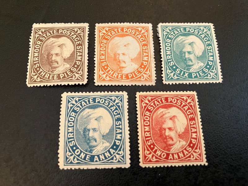 India Sirmoor State Scott 3-7 Mint