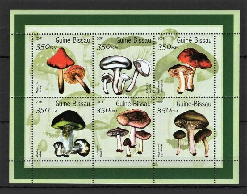 Guinea-Bissau MNH S/S Mushrooms Green 2001 6 Stamps