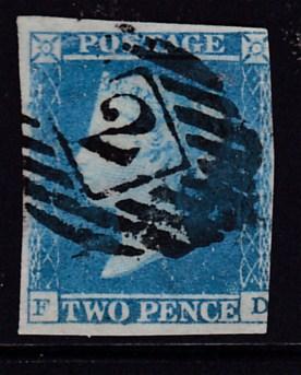 Great Britain 1841 QV 2d blue From an Old Tyme Collection  F/VF/Used(o)