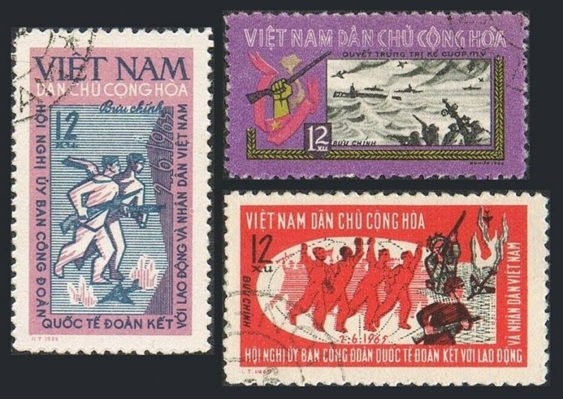 Viet Nam 347-349,CTO.Michel 366-368. Trade Union Conference,1965.Naval Battle.