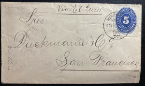 1893 Manzanillo Colima Mexico Vintage Cover To  San Francisco Ca USA Via El Paso