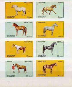 Nagaland 1973 Royal Wedding (Horses) imperf set of 8 valu...