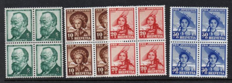 Switzerland Sc B106-9 1940 Pro Juventute stamp set mint Blocks of 4