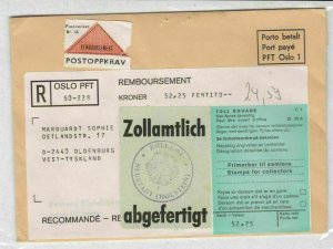 Norway Registered Zollamt Bird Slogan Cancel Stamp Cover to Tyskland Ref 25700