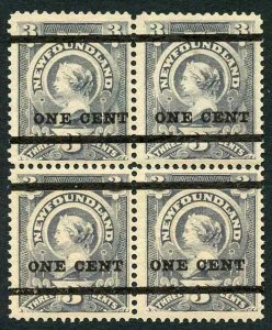 Newfoundland 1894 SG80 One Cent on 3c grey-purple (type 36) U/M BLOCK