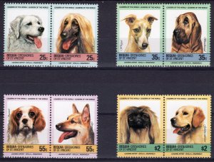 Bequia St.Vincent Grenadines 1985 Sc#178/181 DOGS 4 Pairs Perforated MNH