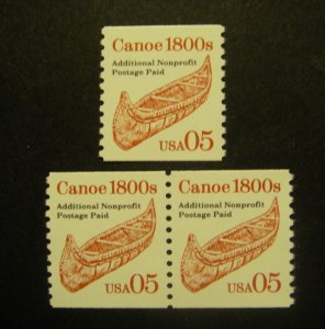 Transportation Coils, Scott 2454, 5c Canoe, Pair & single, shiny gum, MNH Beauty