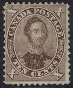 CANADA 1859 PRINCE CONSORT 10C BROWN NO GUM REPAIRED