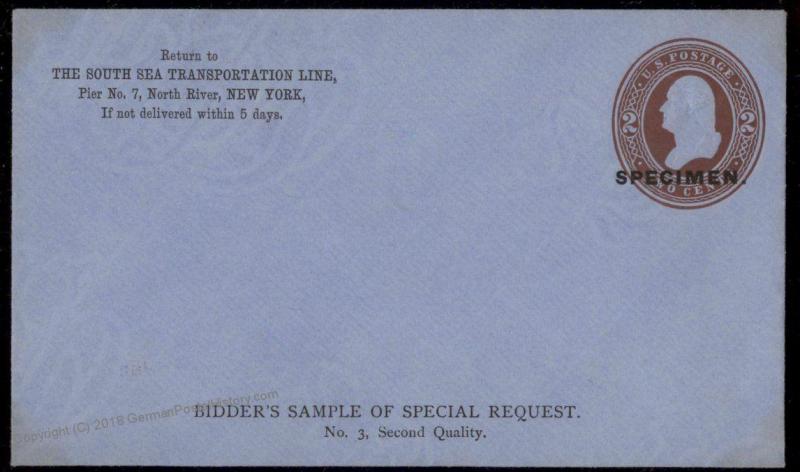 USA SPECIMEN 2c Bidders Sample Special Request UPSS 818 U280 Stationery 86067