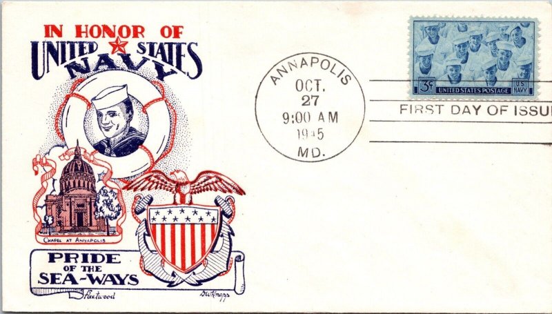 FDC 1945 SC #935 - DWKnapp Cachet - Annapolis MD - Single - F59872