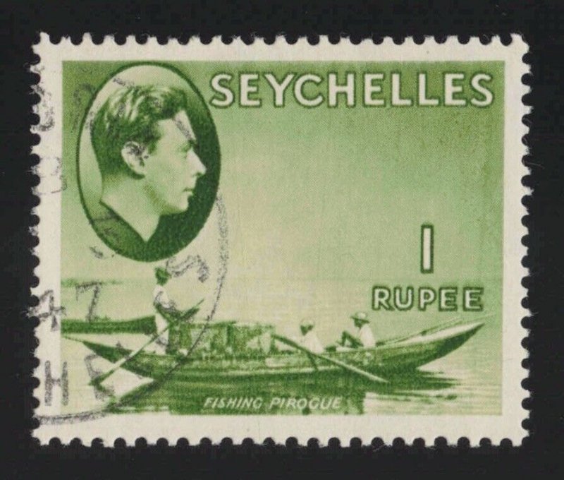 Seychelles Sc #144 (1938-41) 1r yellow-green KGVI Fishing Canoe VF Used 