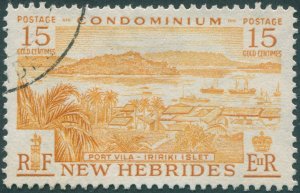 New Hebrides 1957 15c yellow-ochre SG86 used