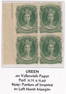 NOVA SCOTIA # 11 VF-MNH 2 MH BLOCK OF 4 8.5cts GREEN PART INSCRIPTION