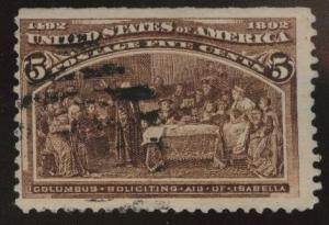 USA Scott 234 Used 1893 Colombian 5c chocolate stamp