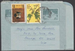 NEPAL 19780 5p Everest aerogramme uprated commercially used to USA..........L647